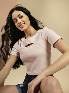 Ecolore Womens Cut-Out Half Sleeve Crop Top