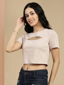 Ecolore Womens Cut-Out Half Sleeve Crop Top