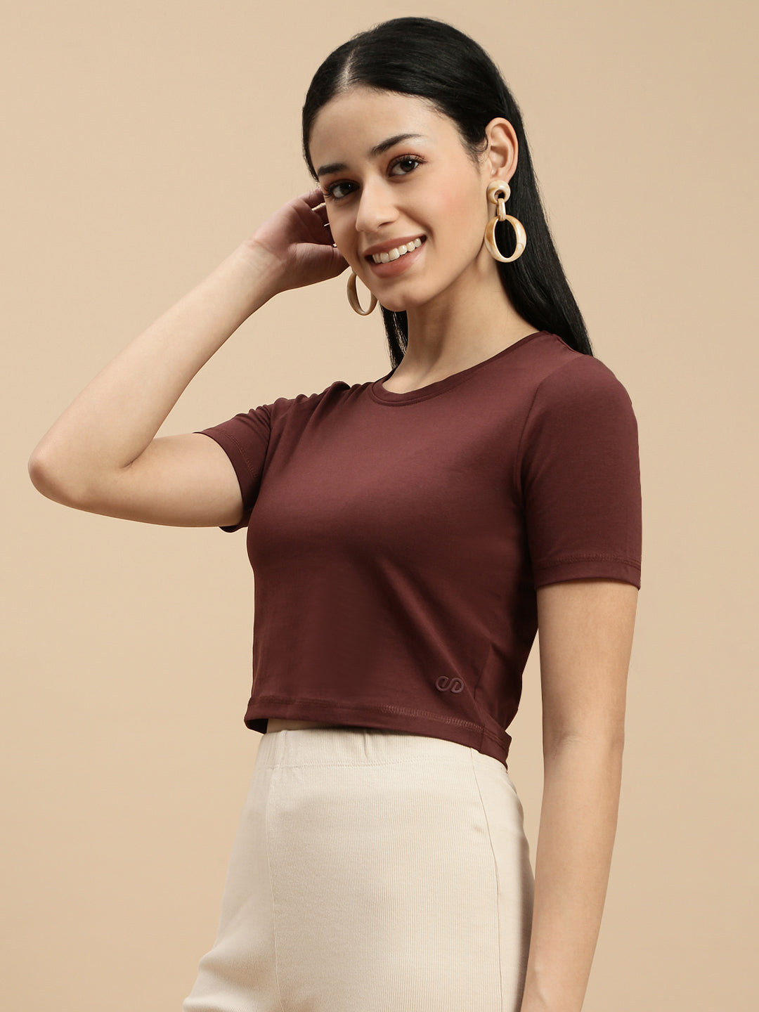 Ecolore Womens Crew Neck Half Sleeve Crop Top