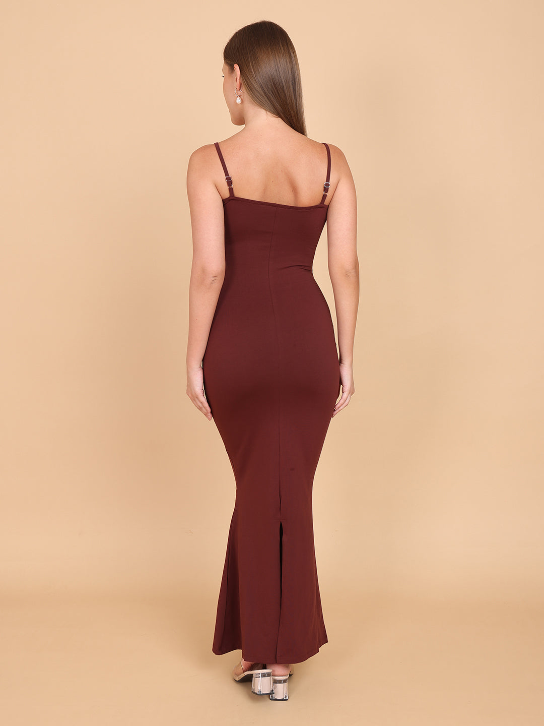 coffee brown maxi dress Coffee Cowl Neck Satin Maxi Dress