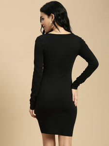 Ecolore Womens Square Neck Full Sleeve Dress
