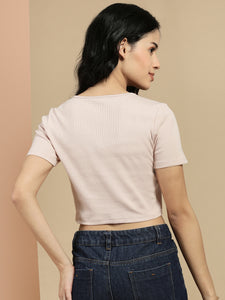 Ecolore Womens Cut-Out Half Sleeve Crop Top