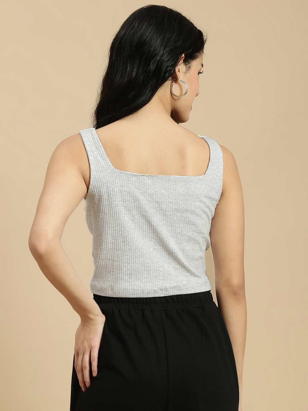 Ecolore Womens Square Neck Sleeveless  Rib Crop Top