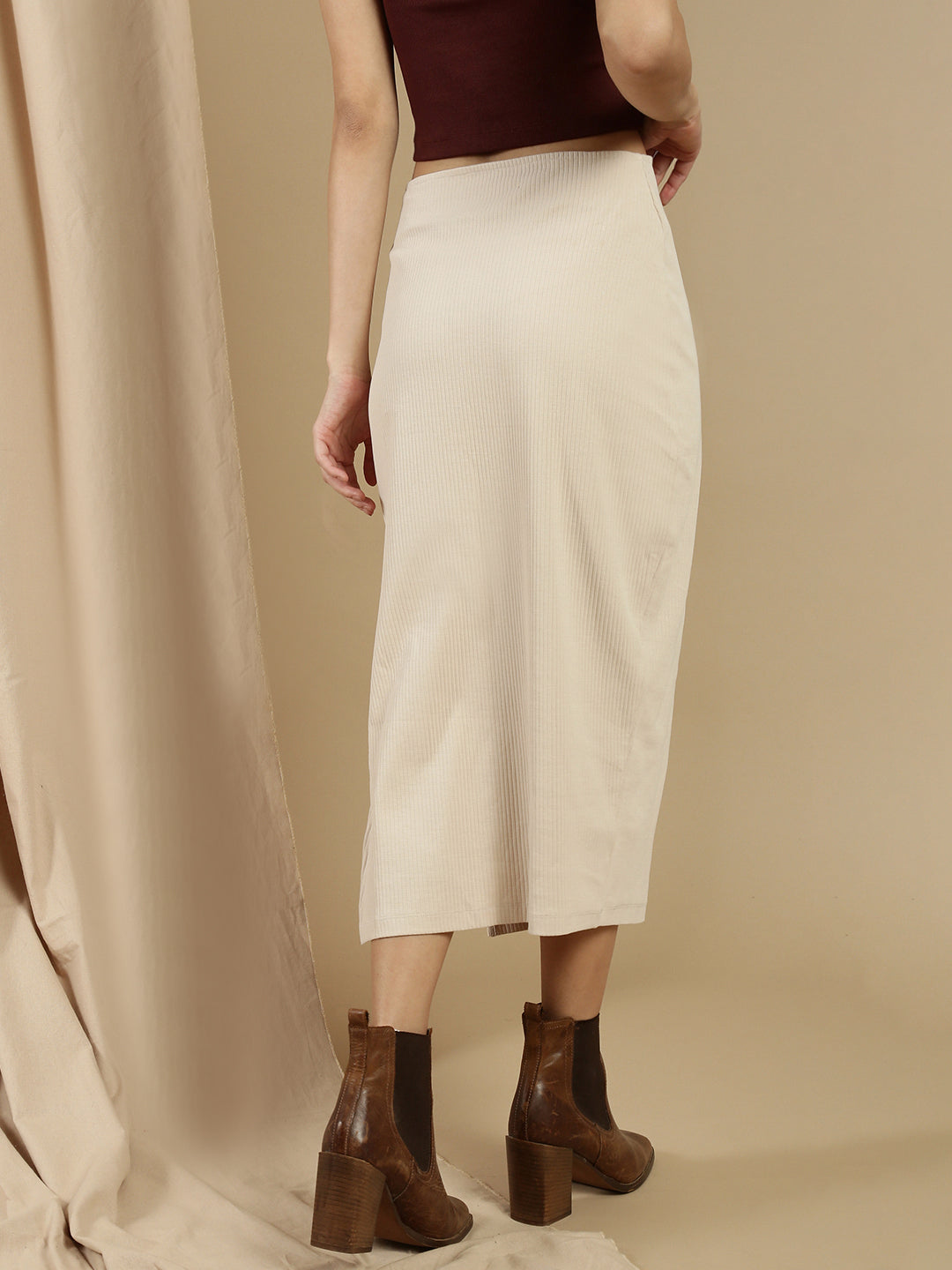 Ecolore Womens Side Slit Midi Skirt