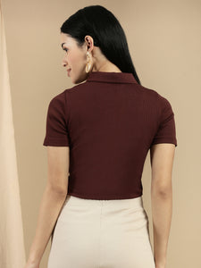 Ecolore Womens Polo Neck Half Sleeve Crop Top