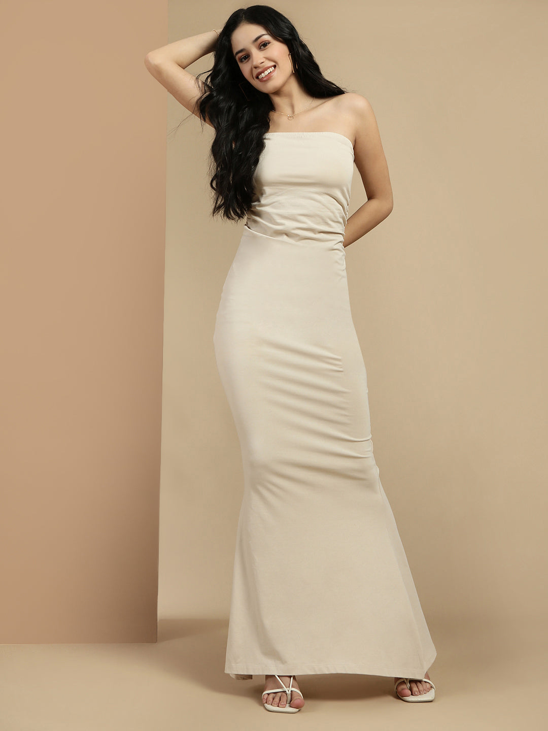 Ecolore Womens Ruched Side Slit Tube Dress