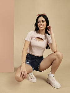 Ecolore Womens Cut-Out Half Sleeve Crop Top