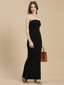 black ruched tube dress Women's Ruched Side Slit Tube Dress – Black