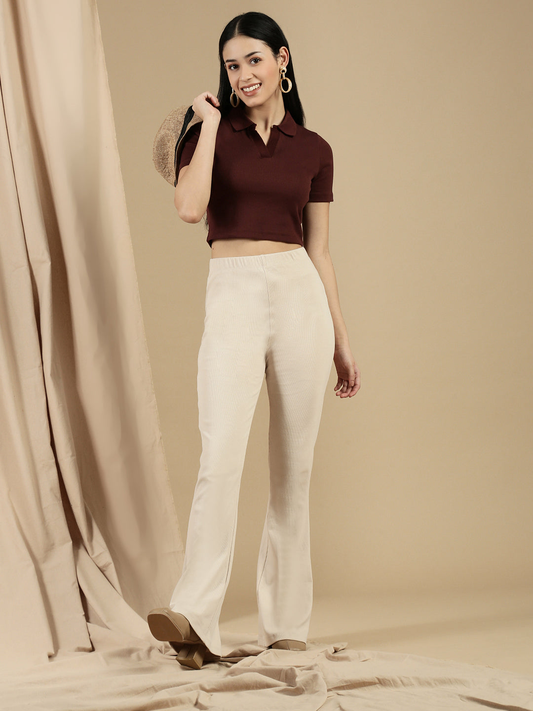 Ecolore Womens Polo Neck Half Sleeve Crop Top
