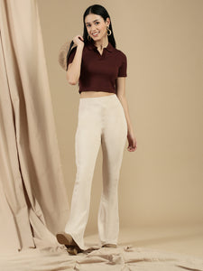 Ecolore Womens Polo Neck Half Sleeve Crop Top