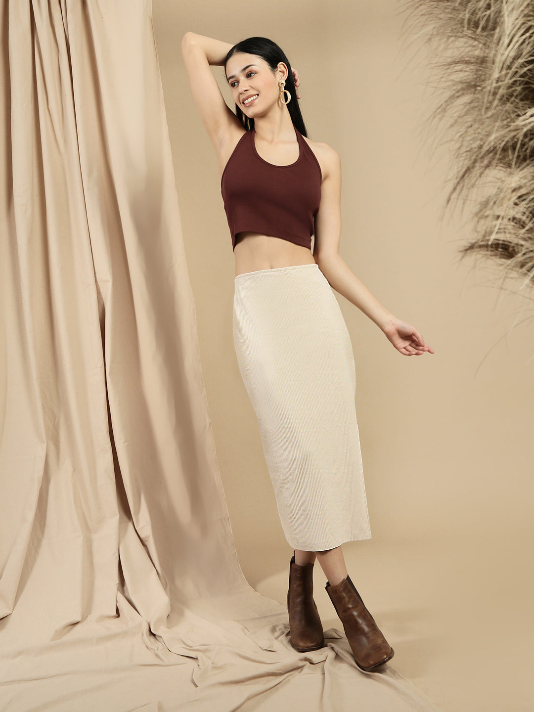 Ecolore Womens Side Slit Midi Skirt