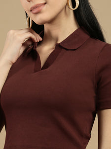 Ecolore Womens Polo Neck Half Sleeve Crop Top