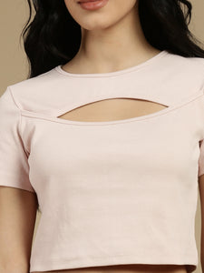 Ecolore Womens Cut-Out Half Sleeve Crop Top