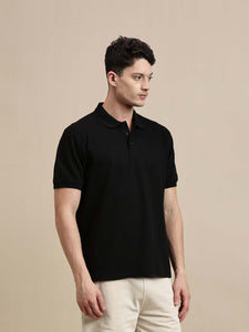 Men's Polo – Half Sleeve - Basic Polo Solid Regular Fit displayed in black, showcasing its snug fit and premium fabric.
