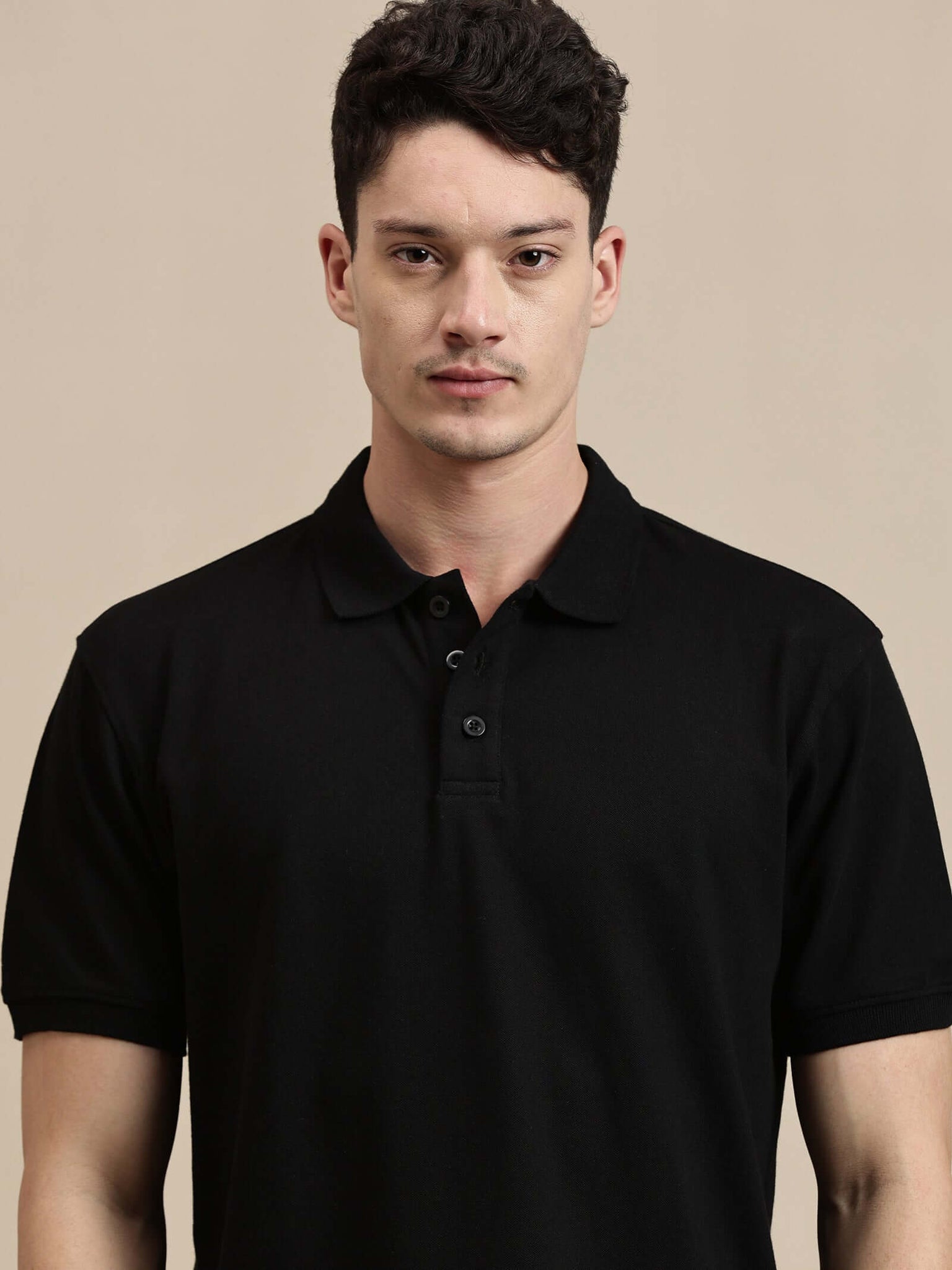 Men's Polo – Half Sleeve - Basic Polo Solid Regular Fit in black, made from 240 GSM Cotton Lycra Piqué.
