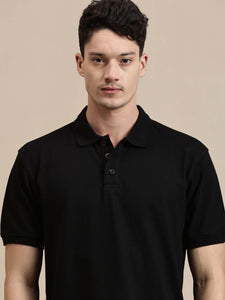 Men's Polo – Half Sleeve - Basic Polo Solid Regular Fit in black, made from 240 GSM Cotton Lycra Piqué.