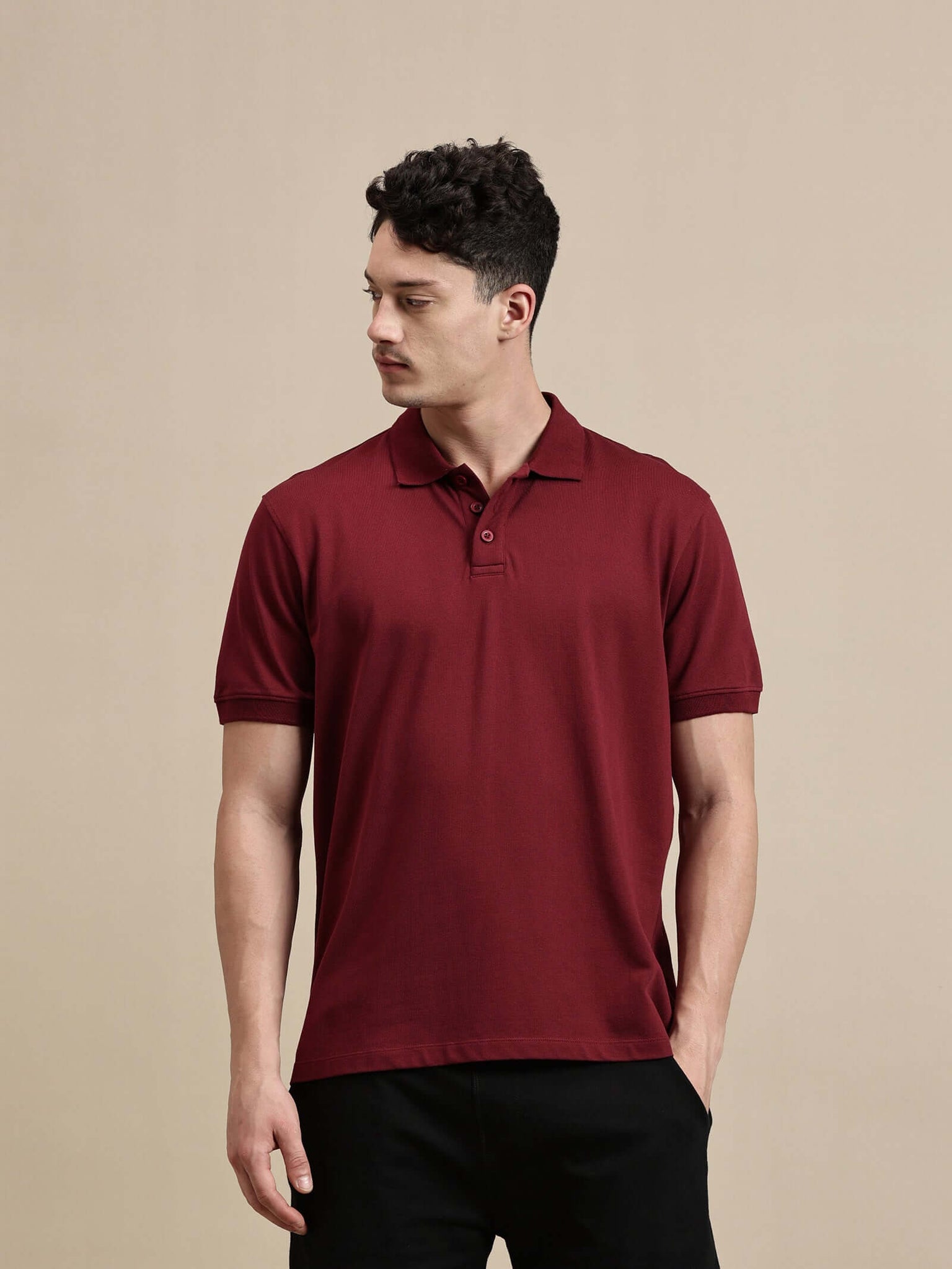 Men's Polo – Half Sleeve - Basic Polo Solid Regular Fit in maroon, showcasing a snug fit and casual style.