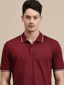 Men's Polo – Half Sleeve - Basic Polo With Tipping And Plating Slim Fit in maroon color with contrast detailing.