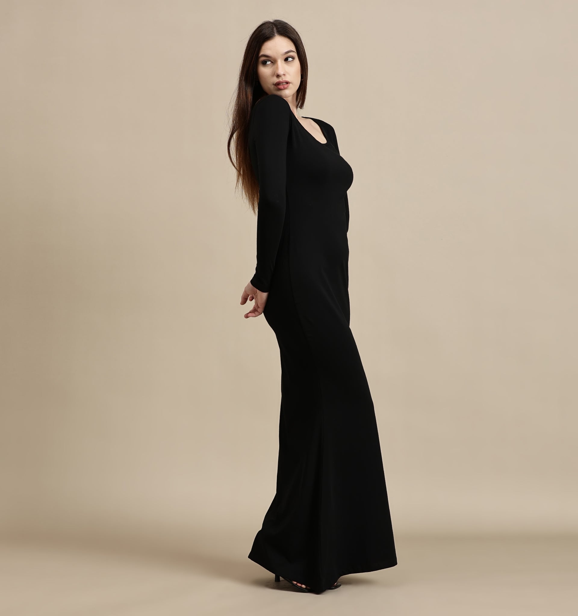 Women's Dress – Square Neck Full Sleeve Maxi Dress