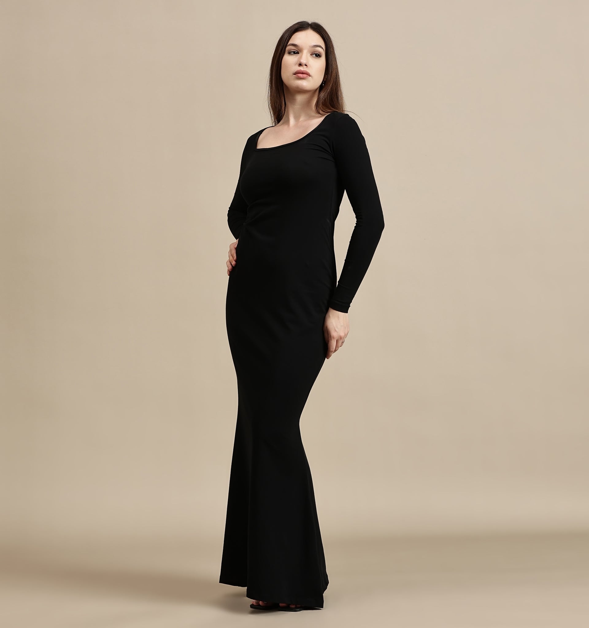 Women's Dress – Square Neck Full Sleeve Maxi Dress
