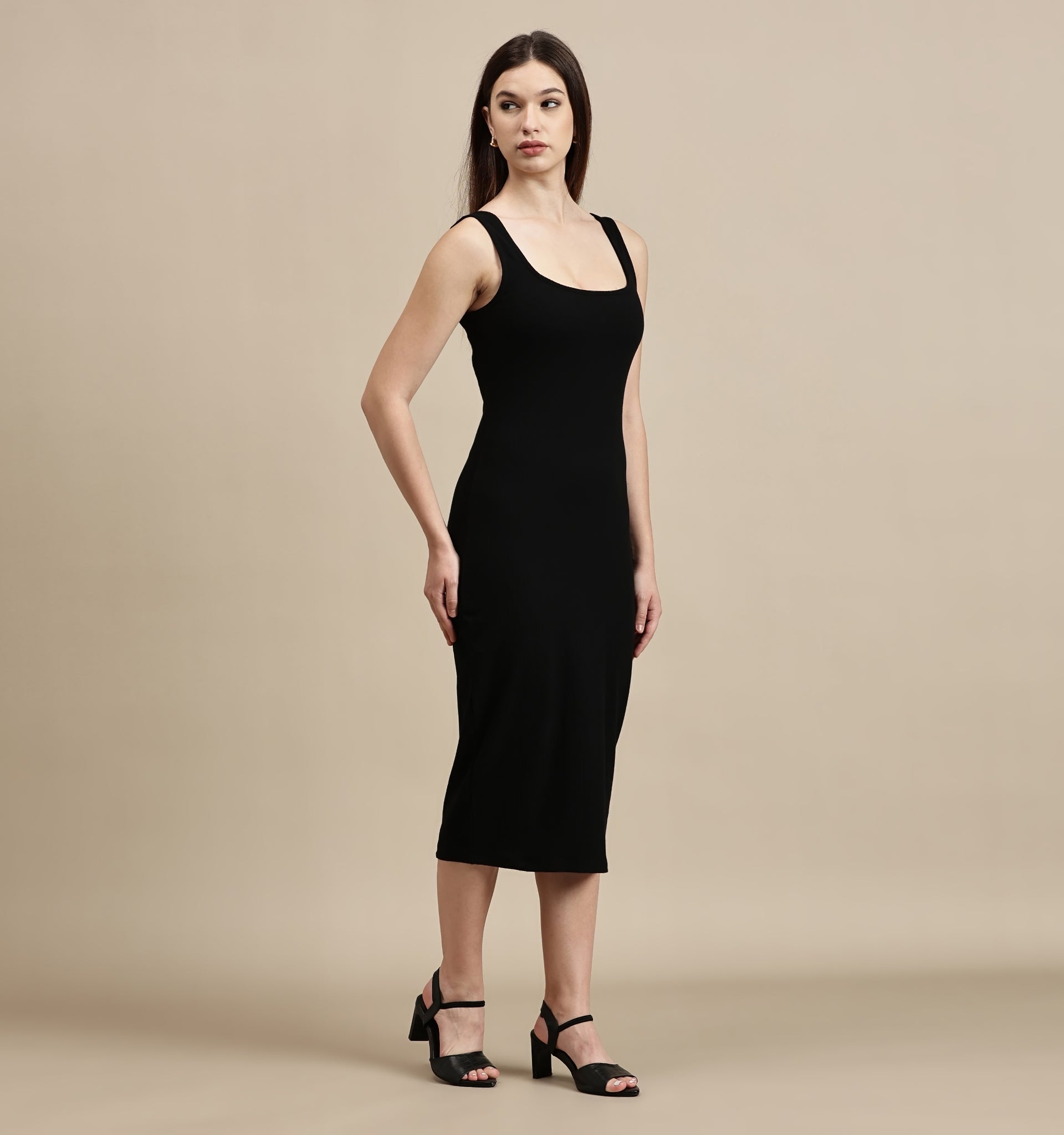 Women's Dress – Square Neck Side Slit Sleeveless dress
