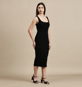 Women's Dress – Square Neck Side Slit Sleeveless dress