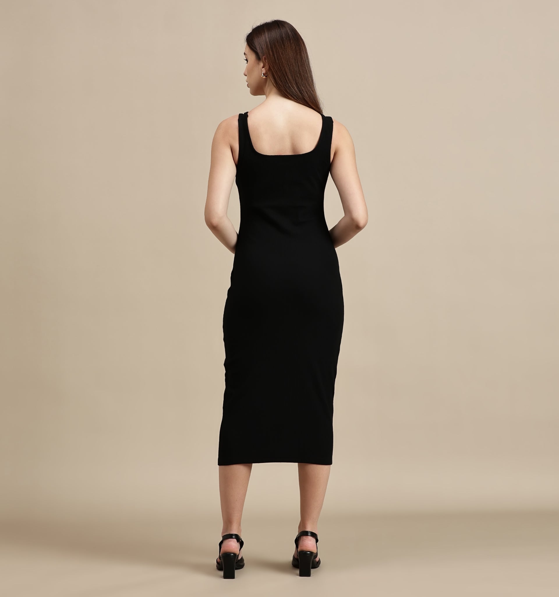 Women's Dress – Square Neck Side Slit Sleeveless dress