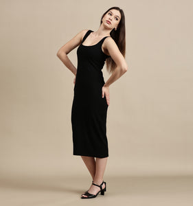 Women's Dress – Square Neck Side Slit Sleeveless dress