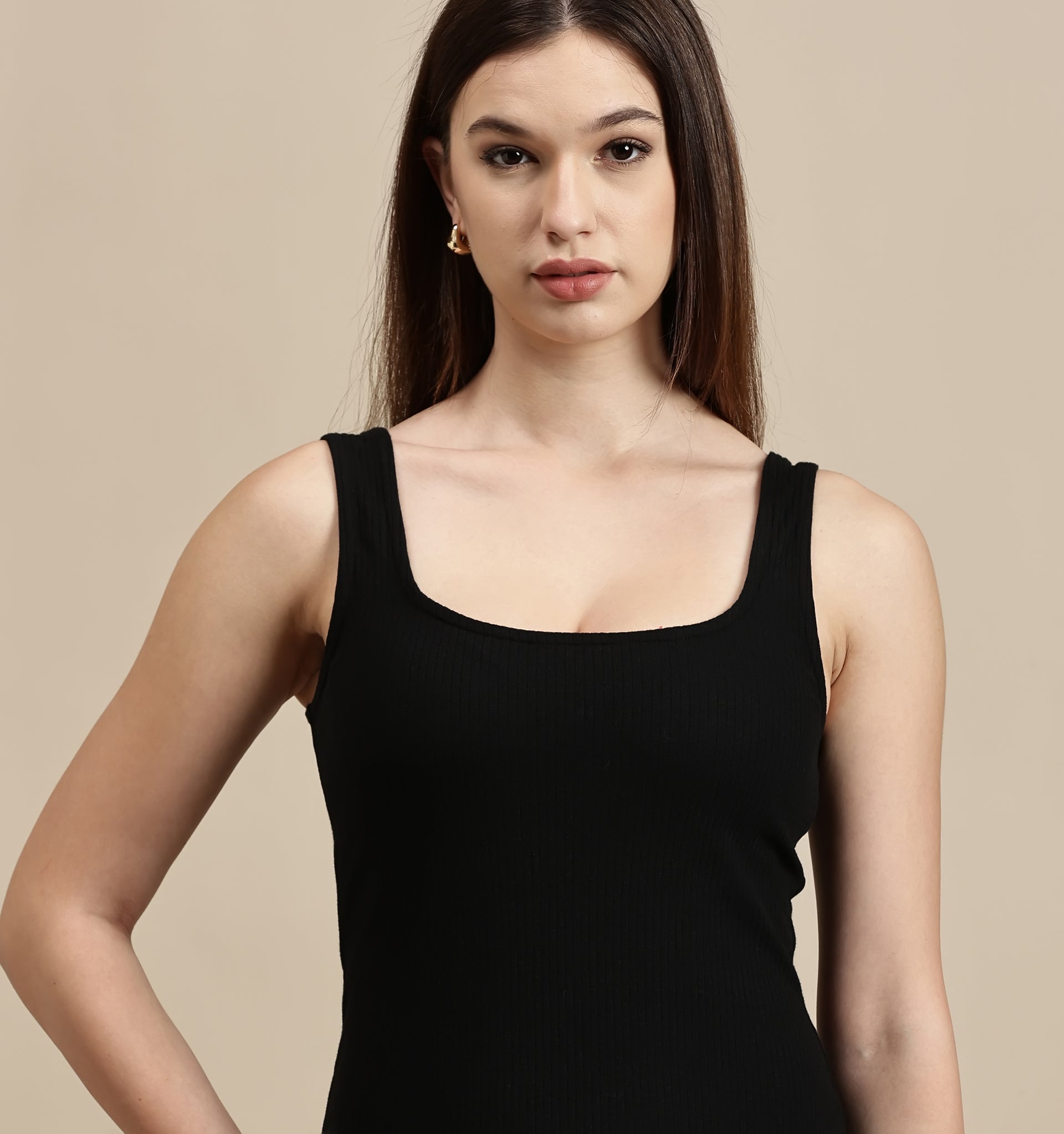 Women's Dress – Square Neck Side Slit Sleeveless dress