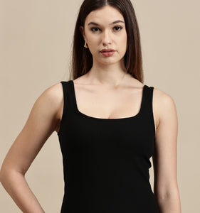 Women's Dress – Square Neck Side Slit Sleeveless dress