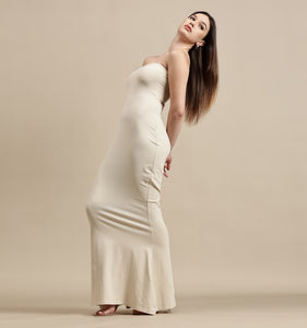 tube dress beige Beige Tube Maxi Dress