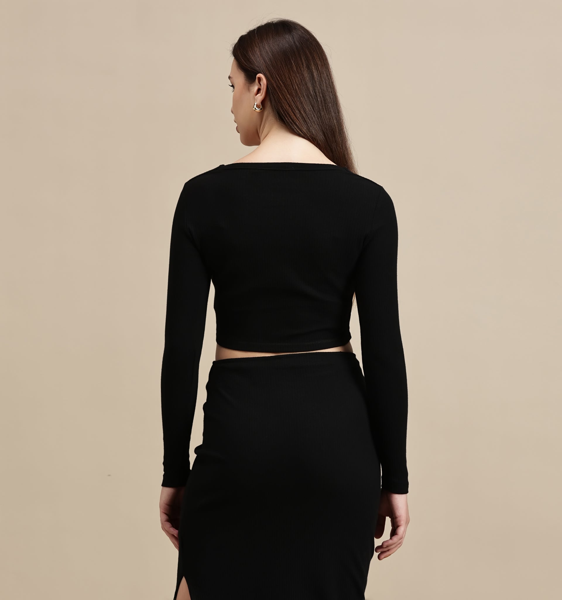 Women's Crop Top – Square Neck Full Sleeve Rib Crop Top
