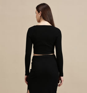 Women's Crop Top – Square Neck Full Sleeve Rib Crop Top