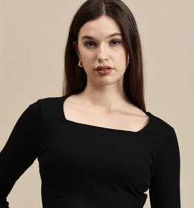 Women's Crop Top – Square Neck Full Sleeve Rib Crop Top