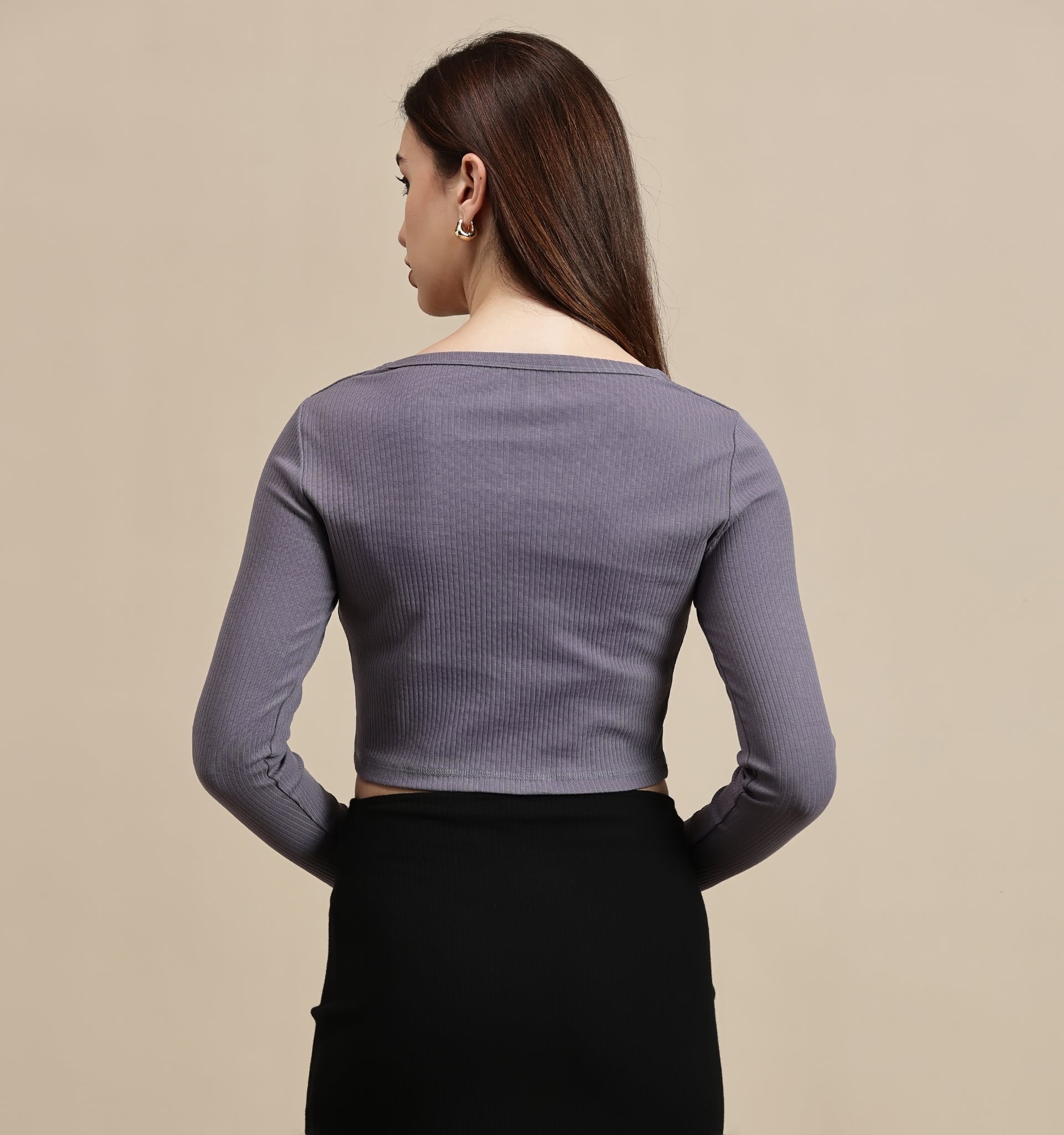 Women's Crop Top – Square Neck Full Sleeve Rib Crop Top