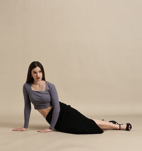 Women's Crop Top – Square Neck Full Sleeve Rib Crop Top