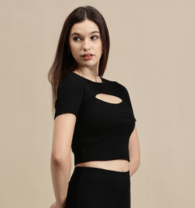 Women's Crop Top – Cut-Out Half Sleeve Crop Top