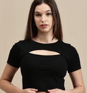 Women's Crop Top – Cut-Out Half Sleeve Crop Top
