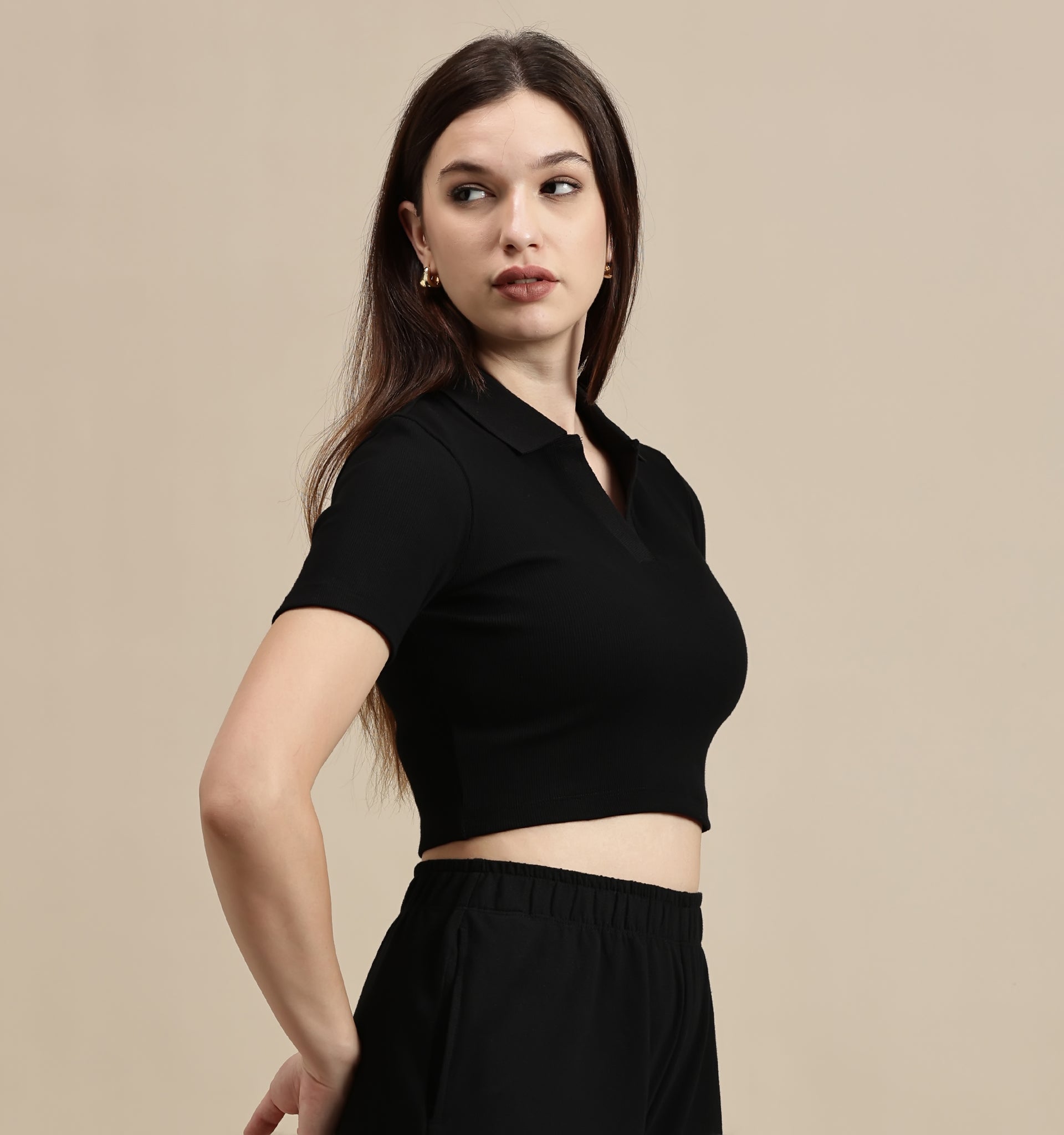 Women's Crop Top – Polo Neck Half Sleeve Crop Top