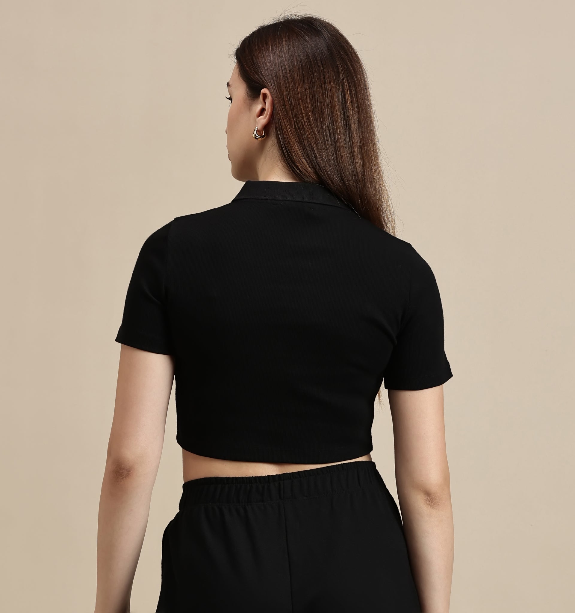 Women's Crop Top – Polo Neck Half Sleeve Crop Top
