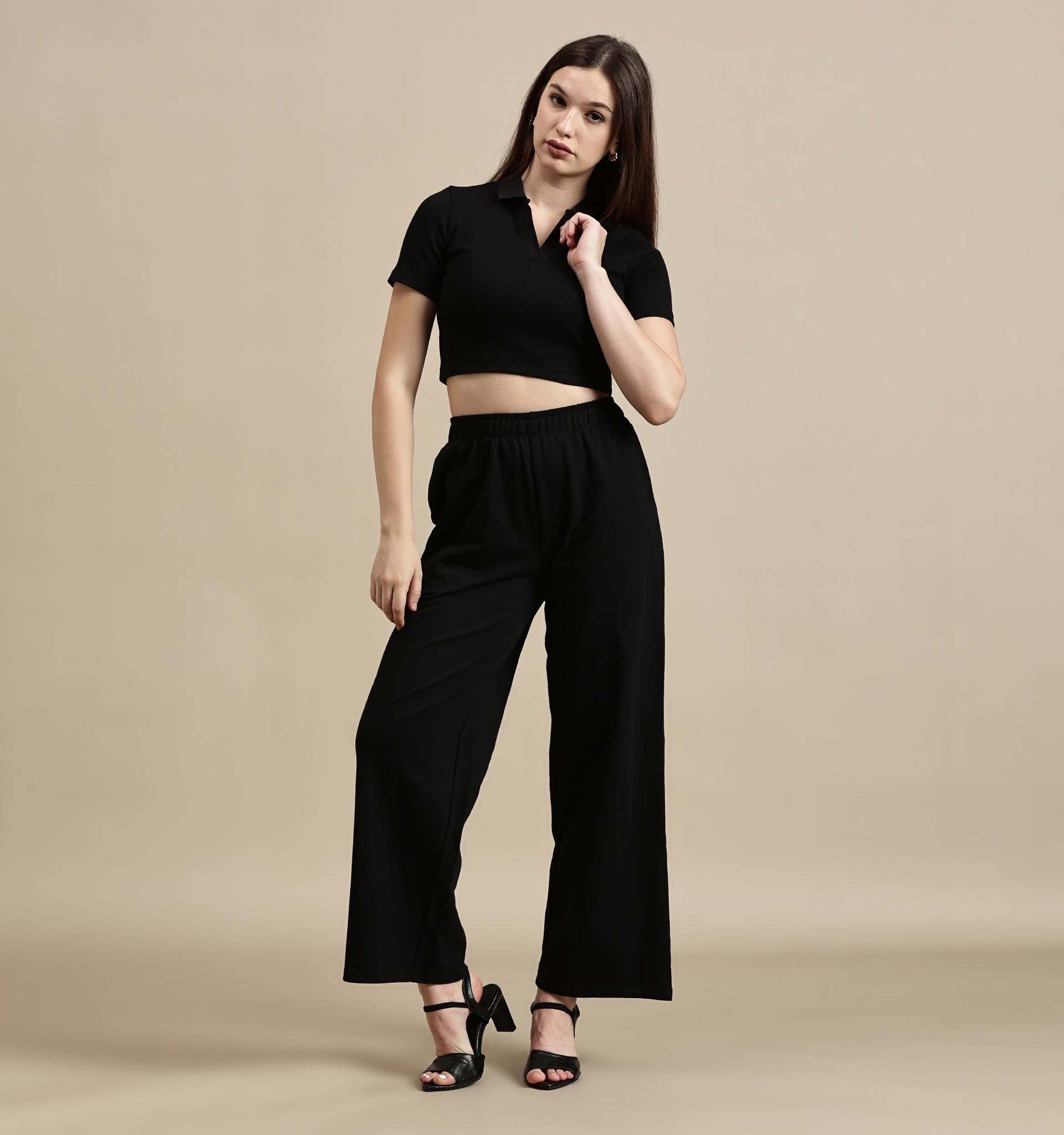 Women's Crop Top – Polo Neck Half Sleeve Crop Top