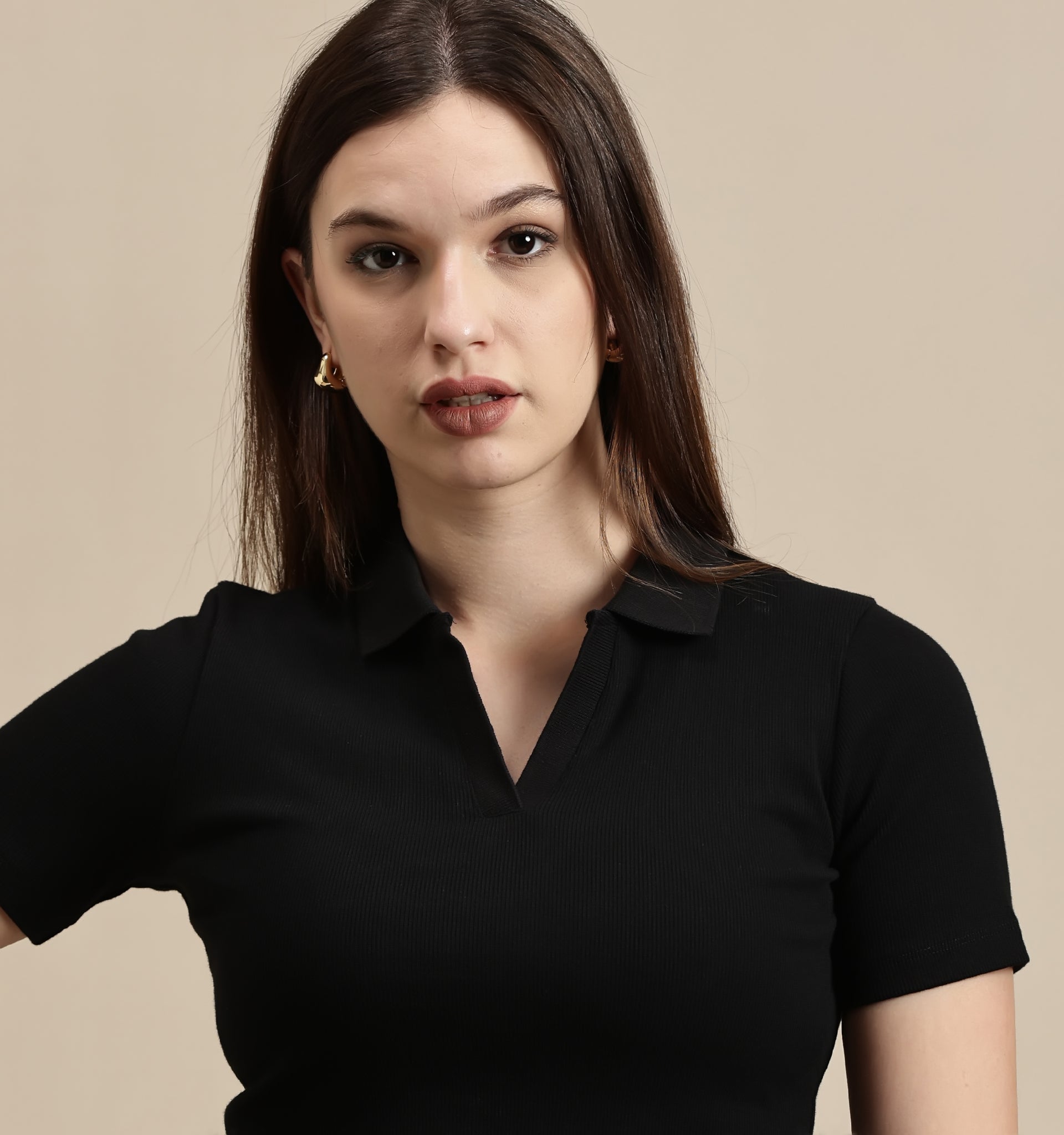 Women's Crop Top – Polo Neck Half Sleeve Crop Top