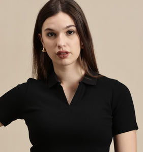 Women's Crop Top – Polo Neck Half Sleeve Crop Top