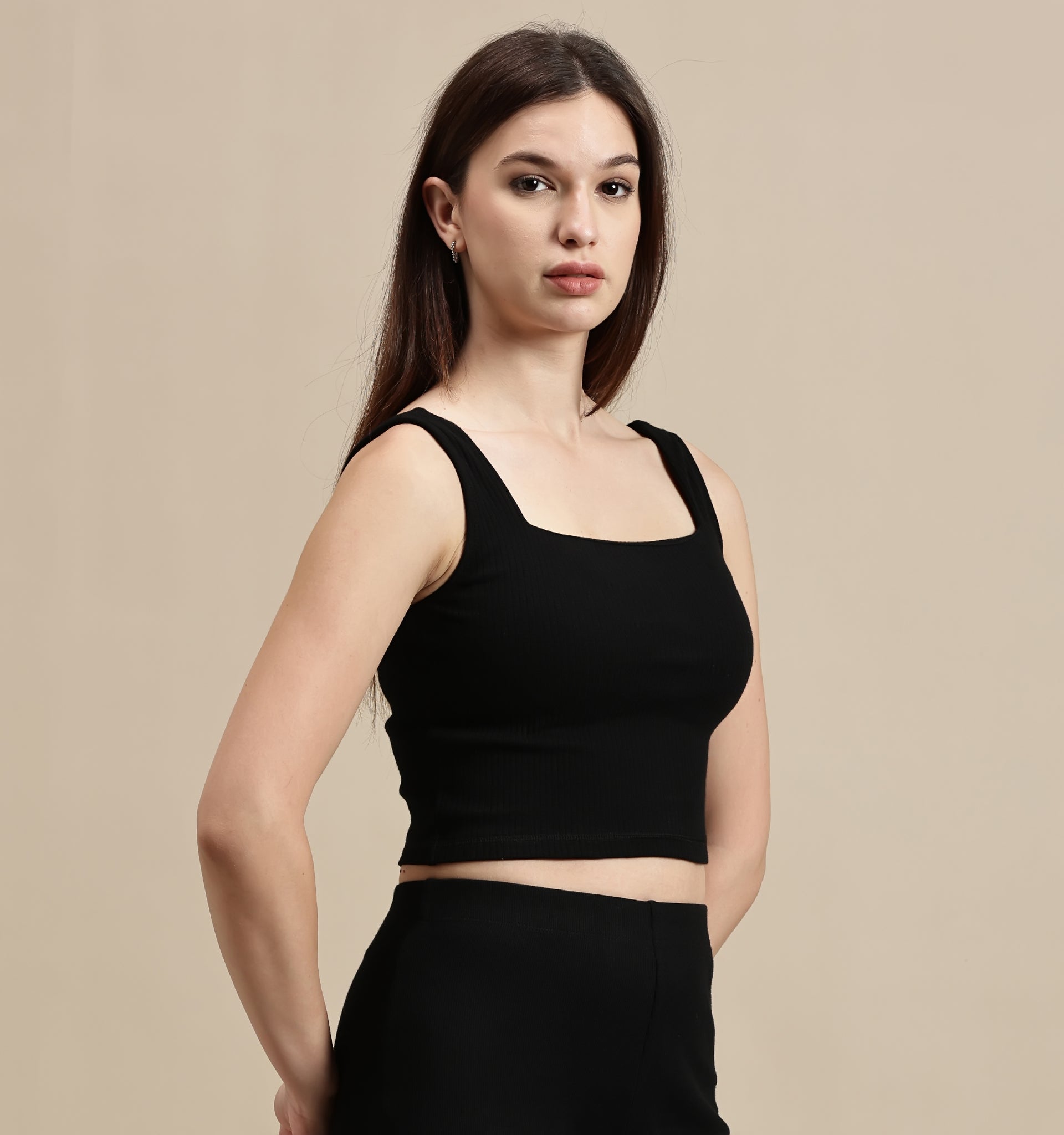 Women's Crop Top – Square Neck Sleeveless Rib Crop Top
