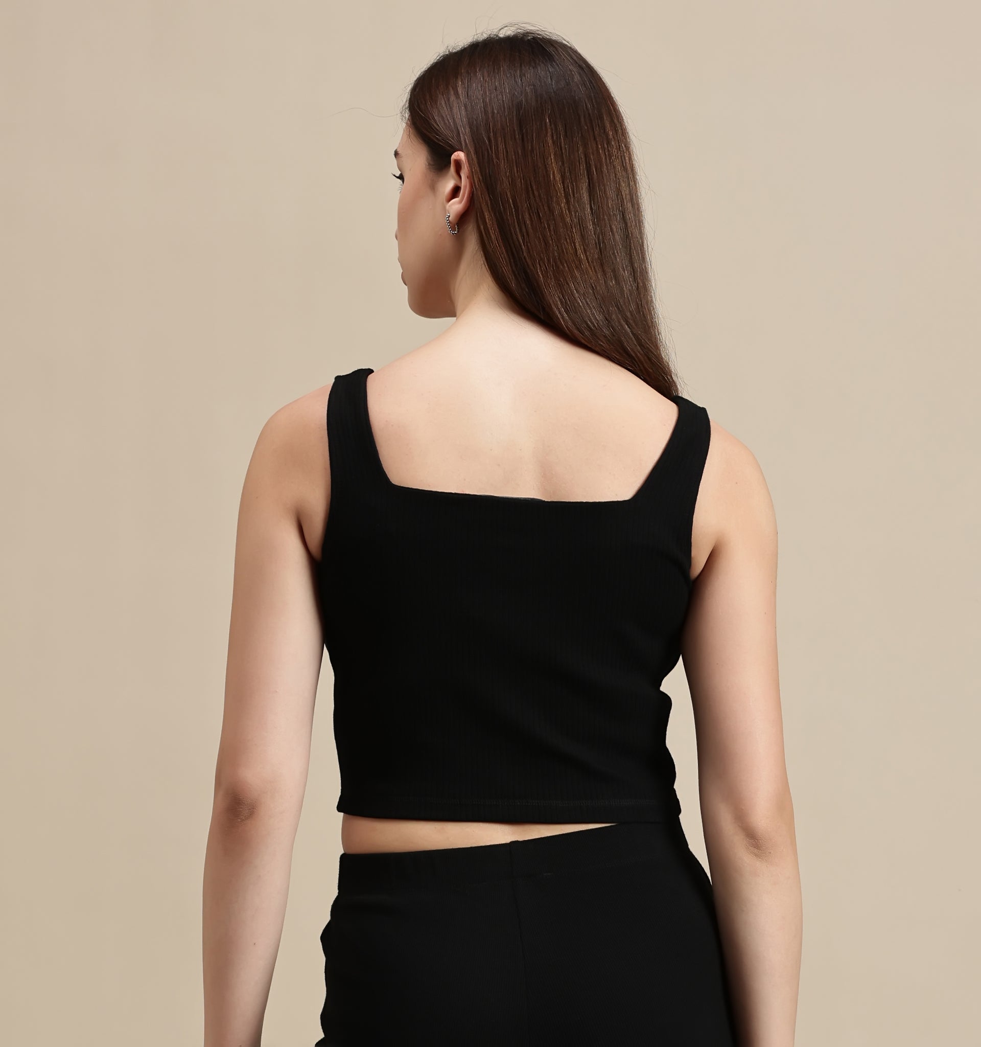 Women's Crop Top – Square Neck Sleeveless Rib Crop Top