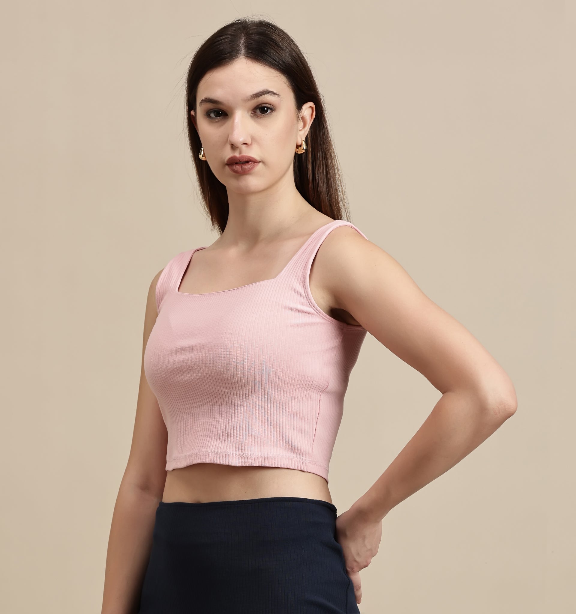 Women's Crop Top – Square Neck Sleeveless Rib Crop Top