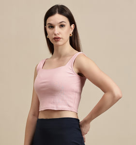 Women's Crop Top – Square Neck Sleeveless Rib Crop Top