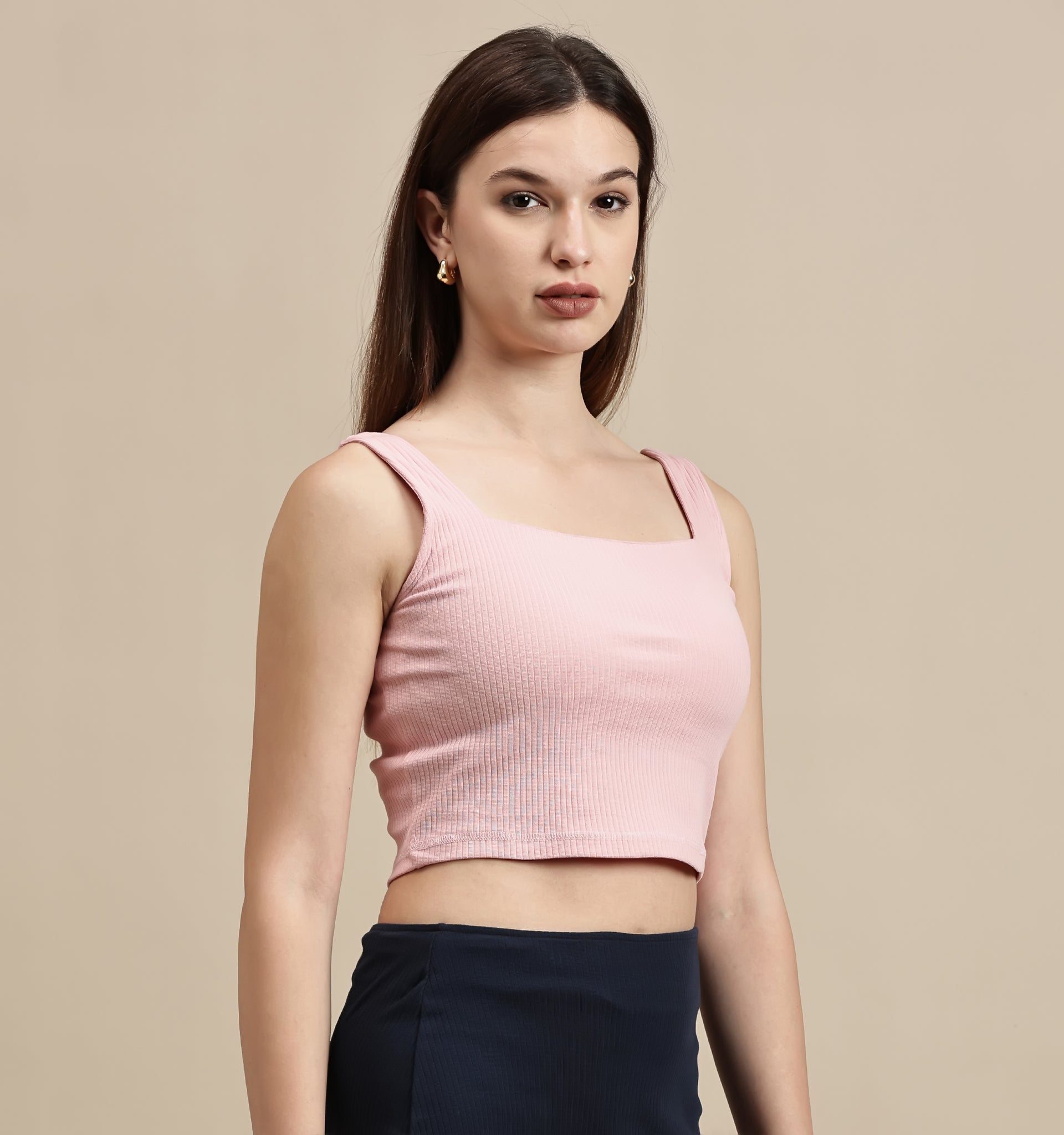 Women's Crop Top – Square Neck Sleeveless Rib Crop Top