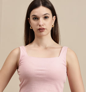 Women's Crop Top – Square Neck Sleeveless Rib Crop Top