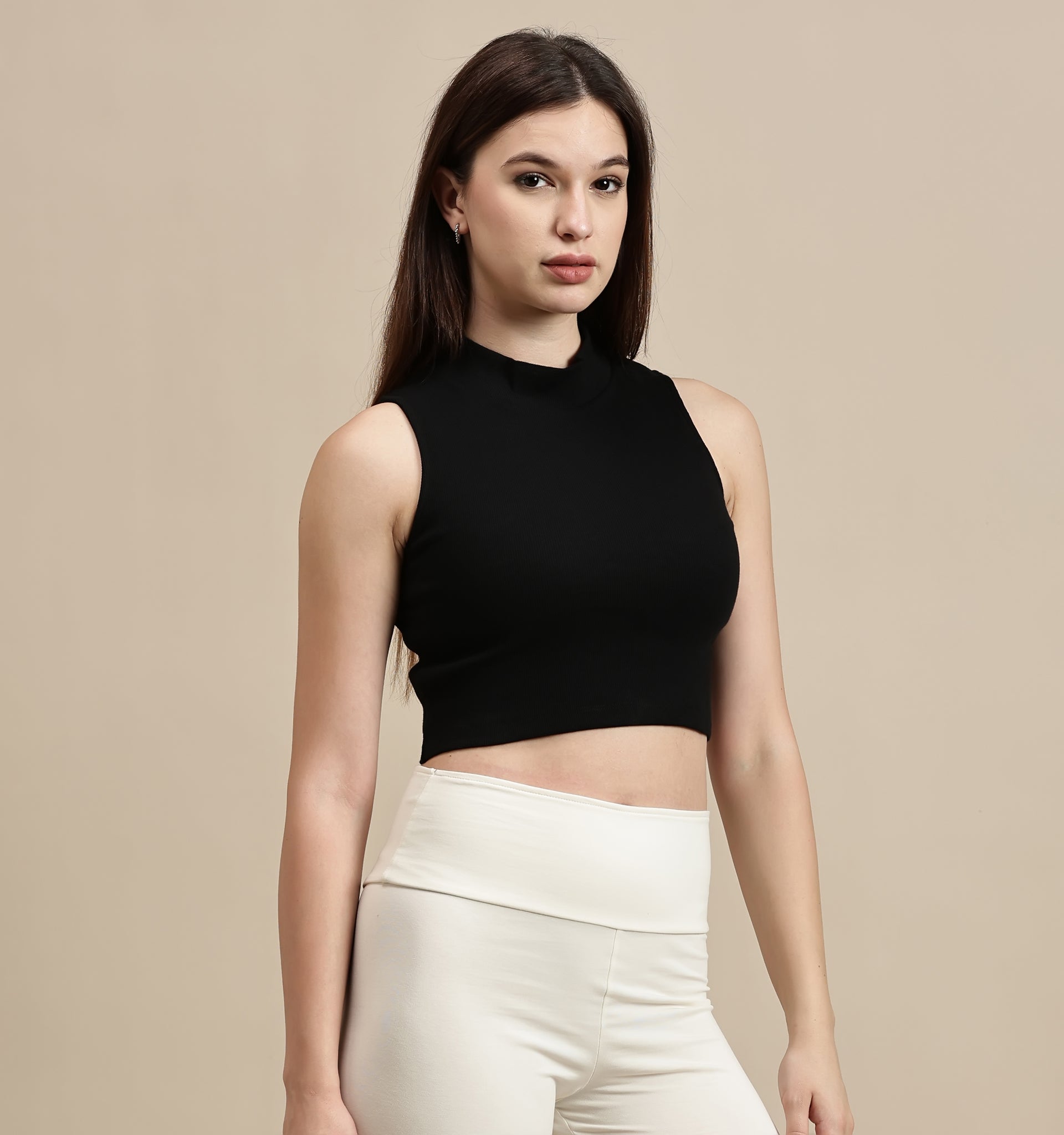Women's Crop Top – High Neck Sleeveless Crop Top